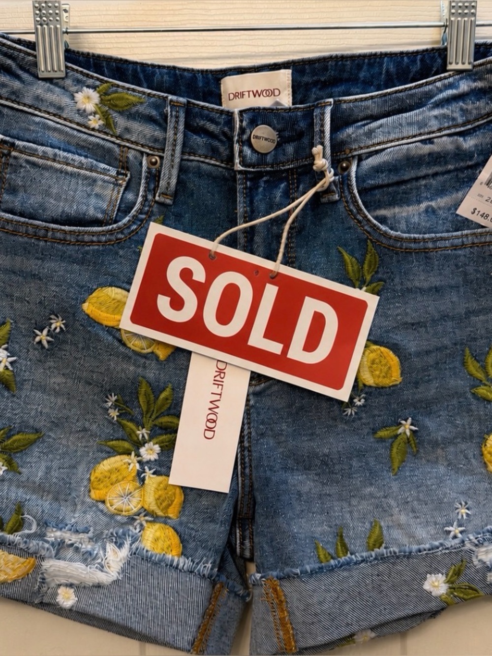 DRIFTWOOD Limoncello Blue Denim Shorts Embroidery